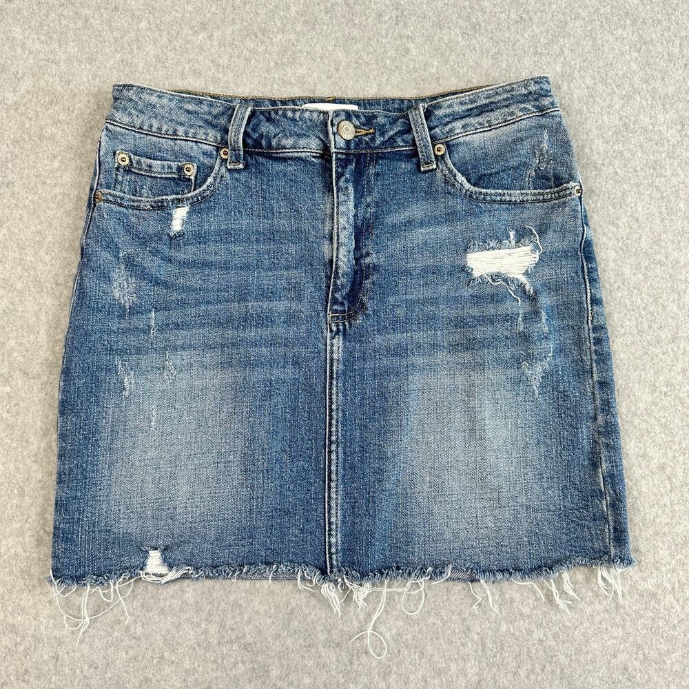 Pistola Jean Skirt WMNS Size 29 Medium Wash Distressed Stretch Mini Y2K Denim